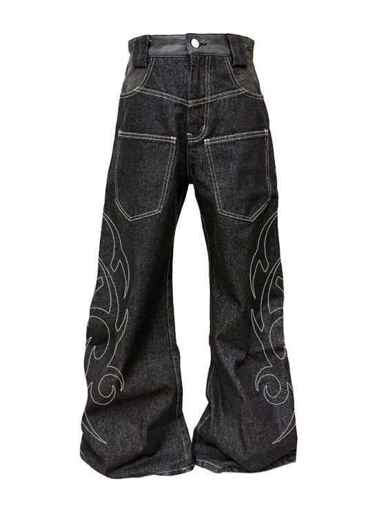 国内で当店のみ DETW - Heavy Washed Graffiti Wide-Leg Pants Heavy Washed Graffiti Wide-Leg Pants - BCAESAR