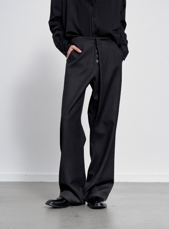 JCAESAR Side-Pleated Casual Pants ブラック Side Pleated Relaxed Trousers - BCAESAR