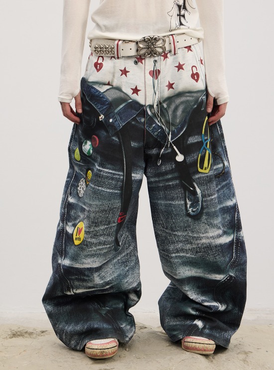 DND4DES x FayChui] Floral Print Denim Pants - BCAESAR