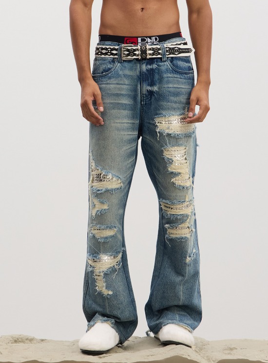 DND4DES x FayChui] Floral Print Denim Pants - BCAESAR