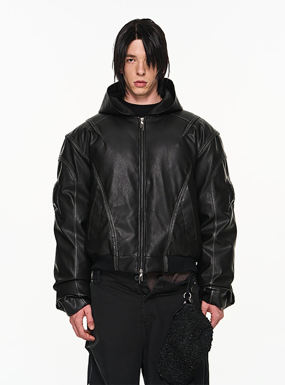 [BLIND NO PLAN X Han Zihao] Joint Washing Faded Leather Hooded Jacket