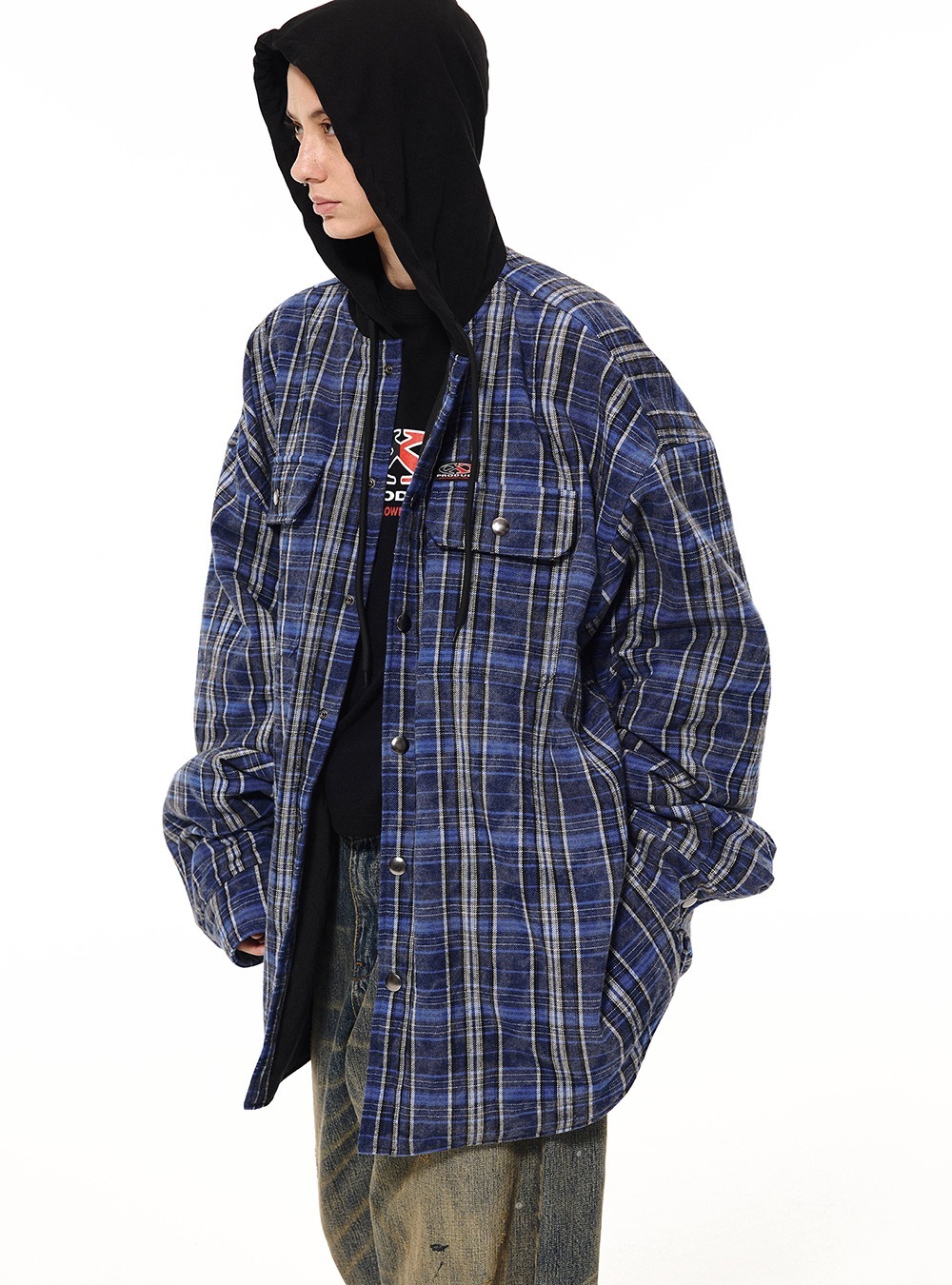 [UNKNOWNWORLD] Checker padded hoodie shirt (2color)