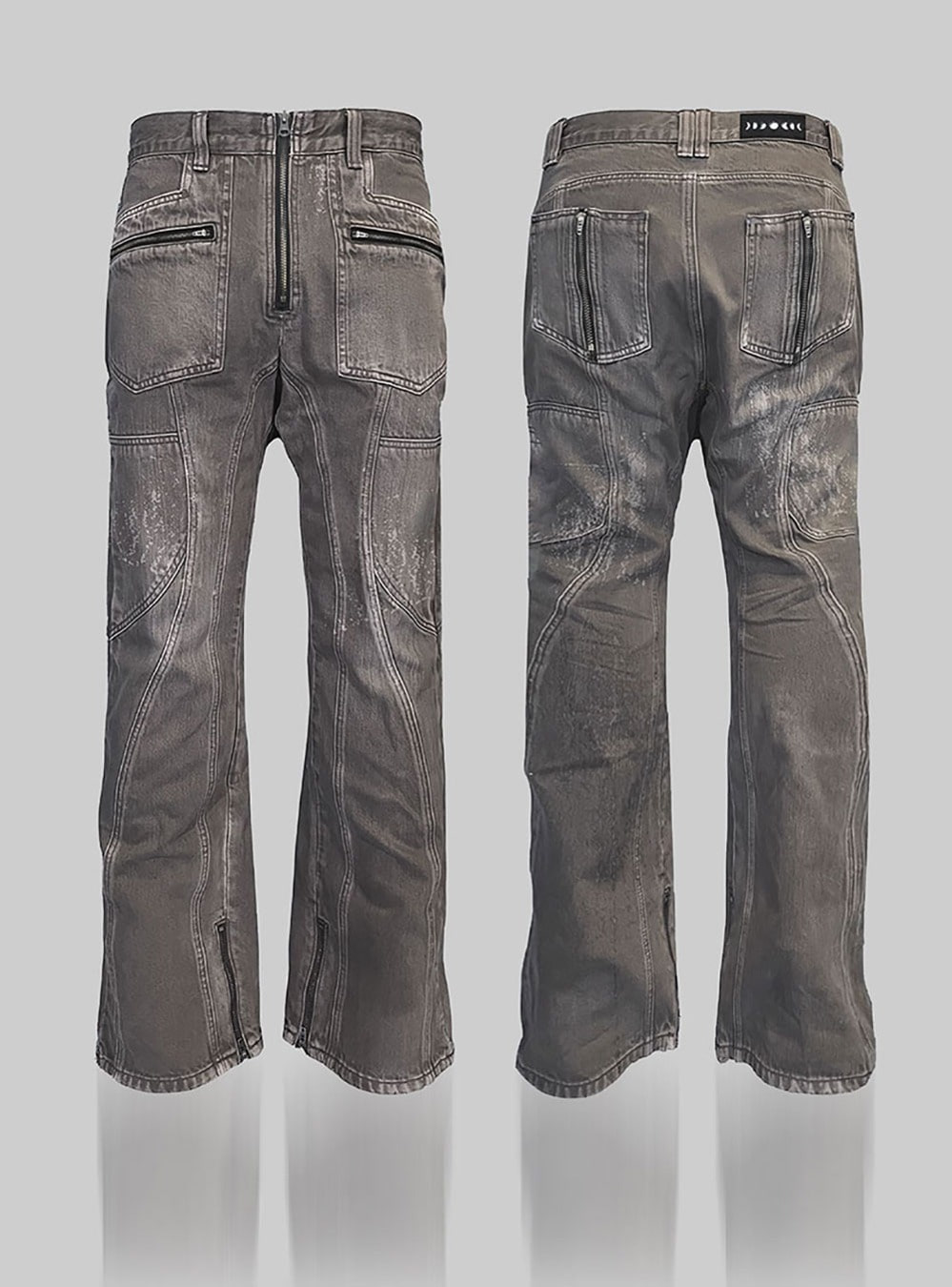 [TecNine Group] Decorated Washed-out Heavy Duty Denim Pants