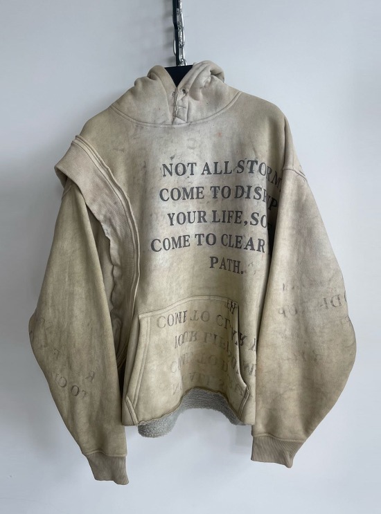 国内で当店のみ Hell System - Distressed Cutout Hoodie HELL SYSTEM] HANDMADE DIRTY HOODED SWEATSHIRT - BCAESAR