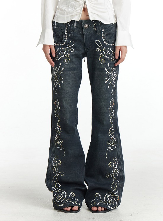送料関税込 【DND4DES】 3D Printed Floral Embellished Jeans DND4DES x FAYCHUI] 3D Printed Floral Embellished Wide-Leg