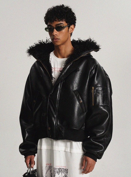ジャケット・アウター leather hoodie jacket fireman fit=scale-down,w=1200