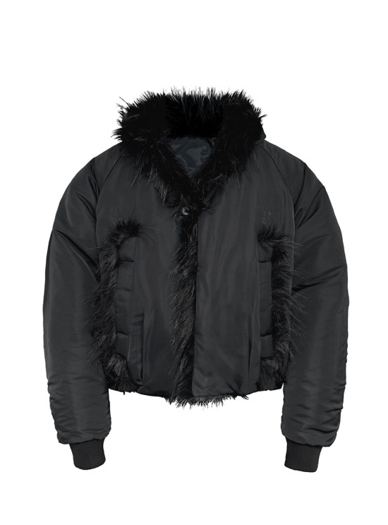JCAESAR] Fur-Trim Hooded Bomber Jacket | BCAESAR