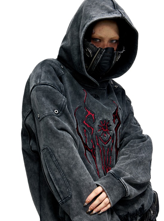 送料間税込 Personsoul - 24FW Totem Embroidered Washed Hoodie Personsoul Totem Embroidered Washed Hoodie - personsoul