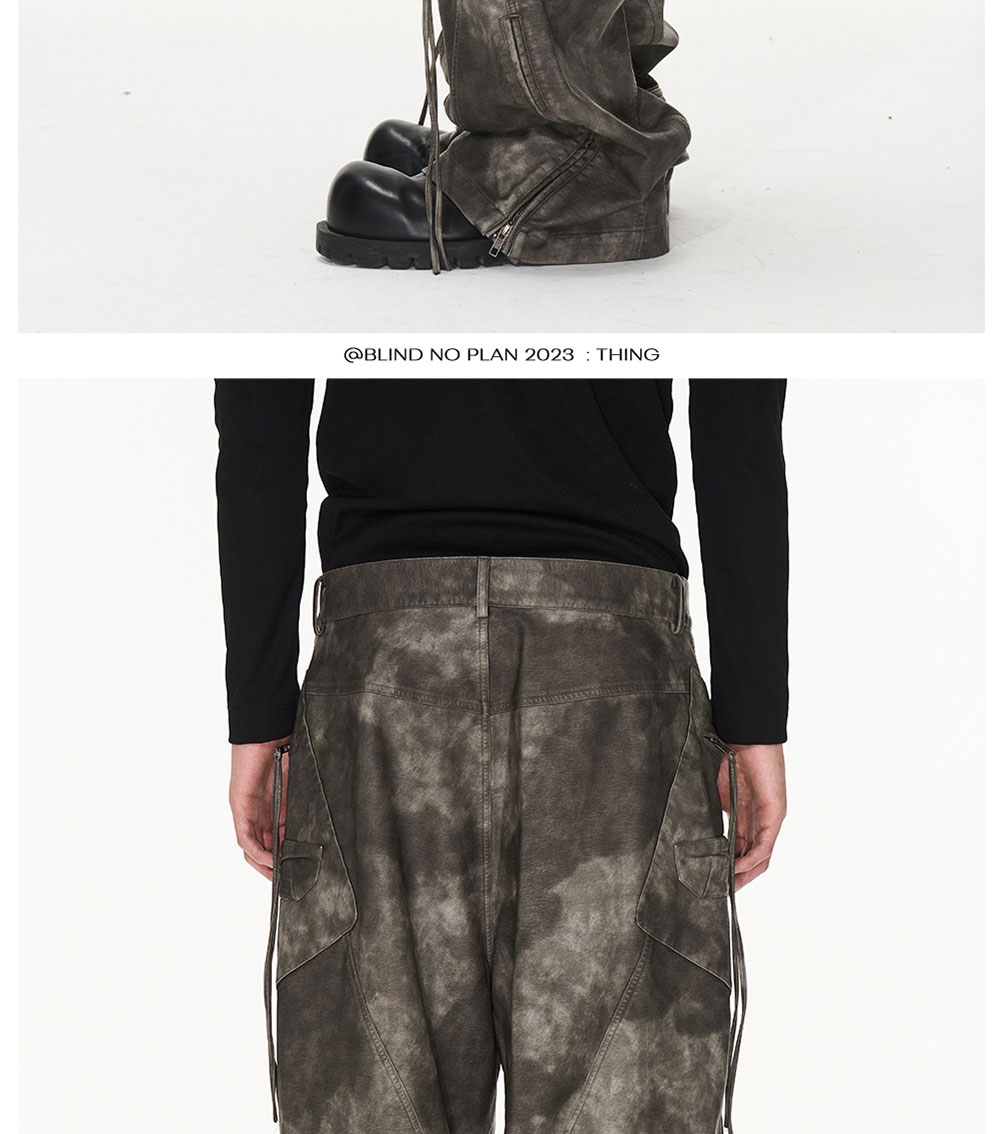 BLIND NO PLAN] Washed-out Destroyed Leather Pants - BCAESAR