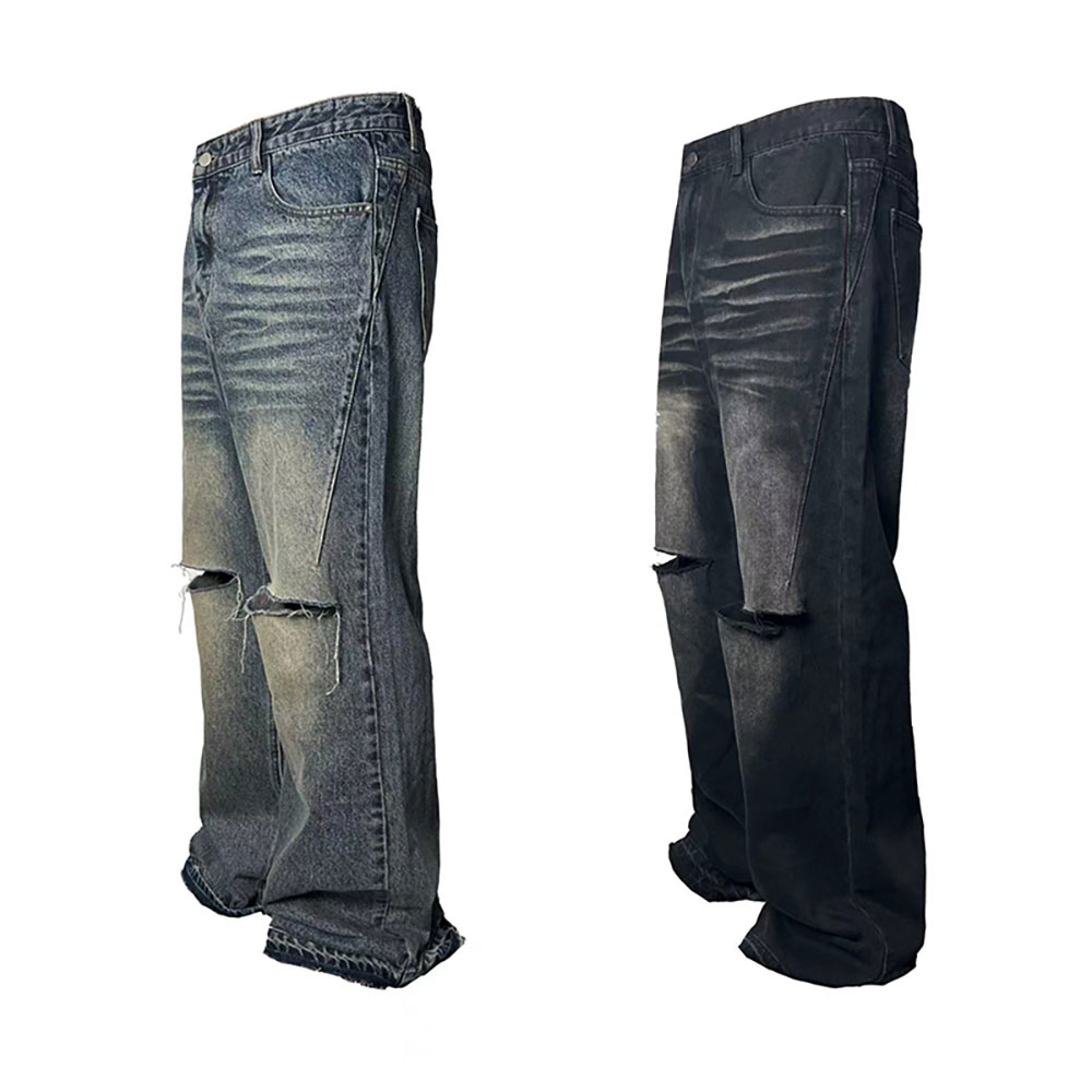 Jcaesar studio デニム JCAESAR] Knife Cut Wide Two-Tone Heavy Washing Denim Pants