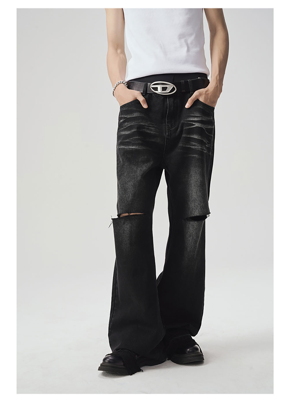 jcaesarデニム JCAESAR] Dirty Wash Scratched Jeans - BCAESAR