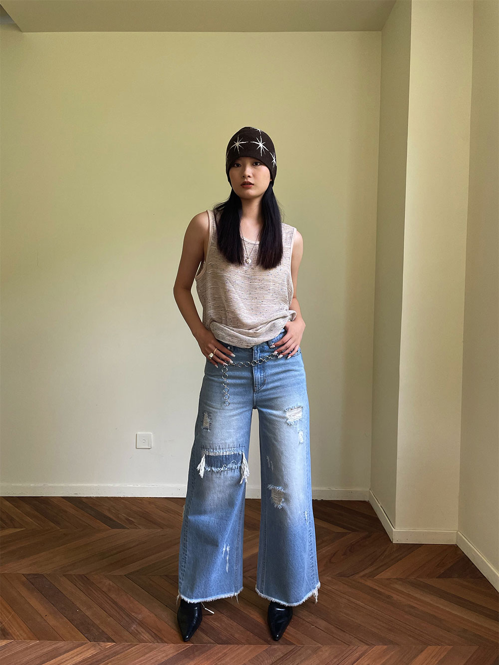 NEVERSEEZ] Washed-out Deconstructed Bootcut Straight Jeans - BCAESAR