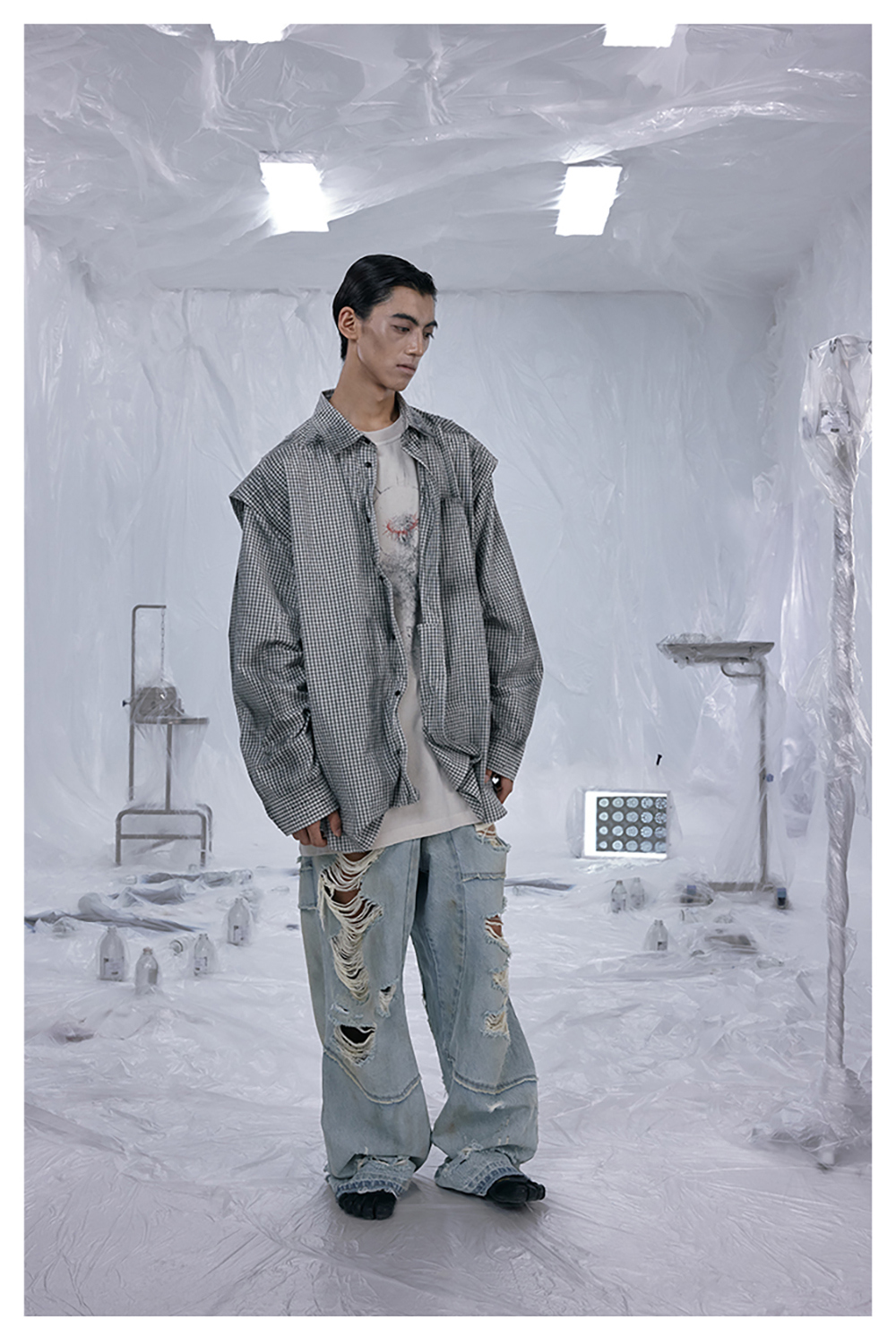 送料関税込 【D5OVE】 Distressed checkered shirt D5OVE] Distressed checkered shirt - BCAESAR