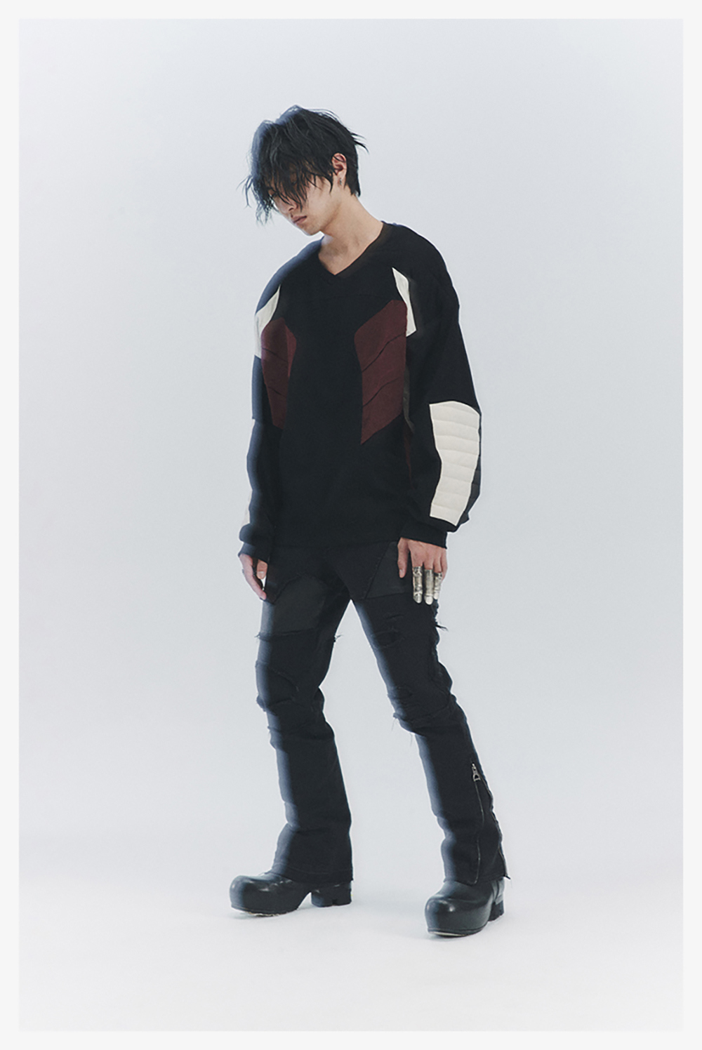 送料関税込 【D5OVE】 Wide shoulder silhouette racing shirt D5OVE] Wide shoulder silhouette racing sweater shirt - BCAESAR
