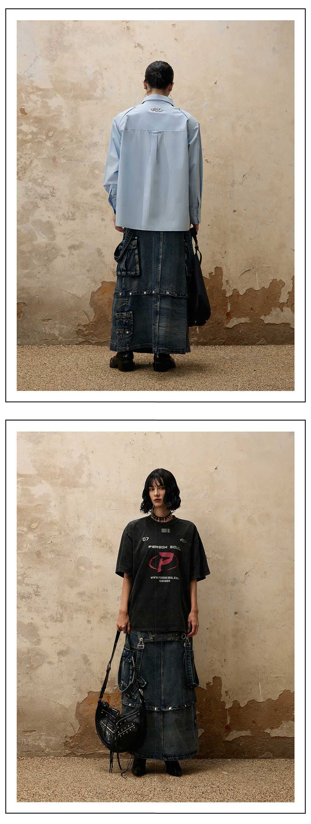 PERSONSOUL] Maxi Denim Dungarees Skirt - 430 ARCHIVE