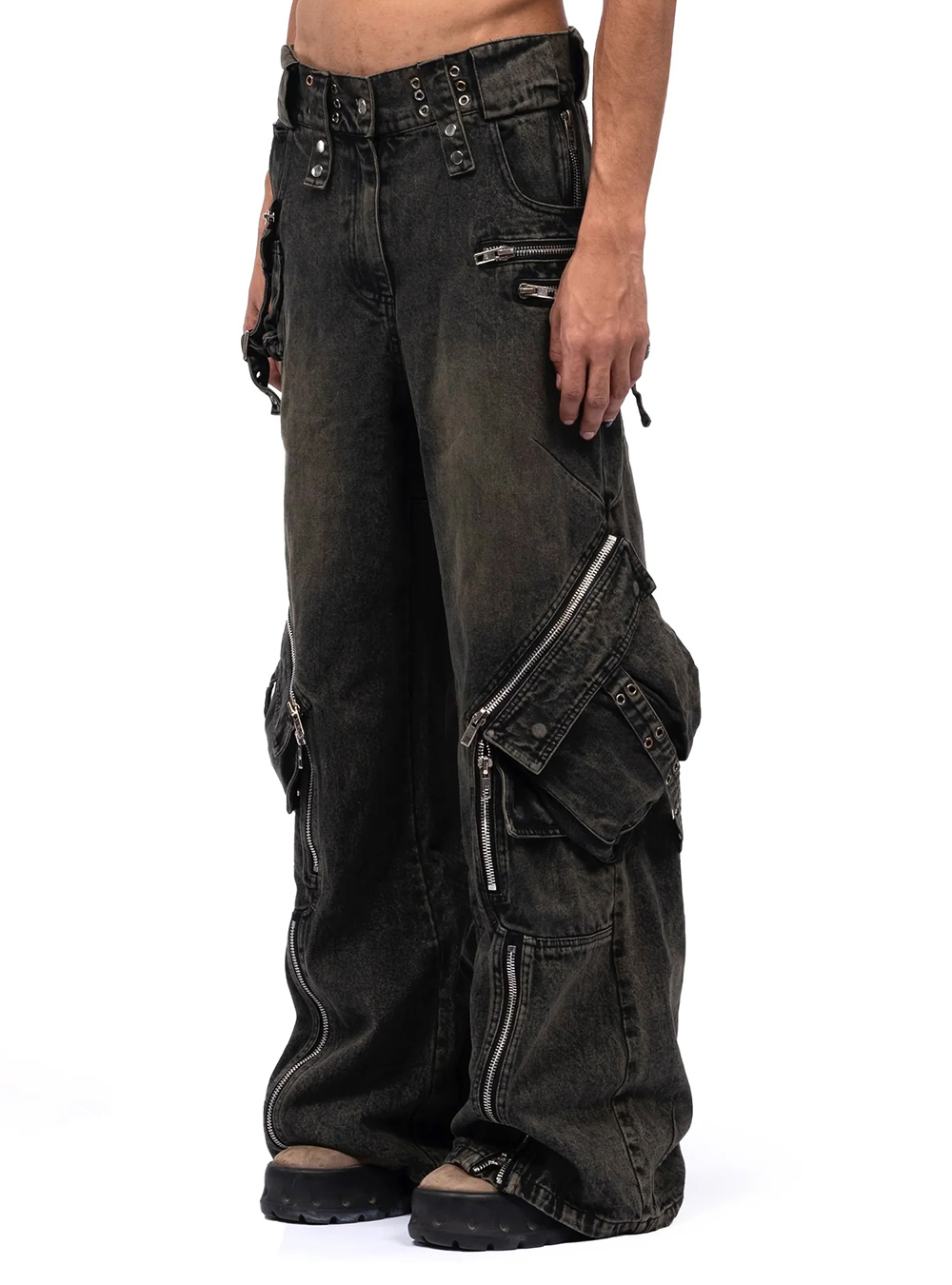 NO/FAITH STUDIOS] GREEN BLACK USED CARGO PANTS | 비엑세스