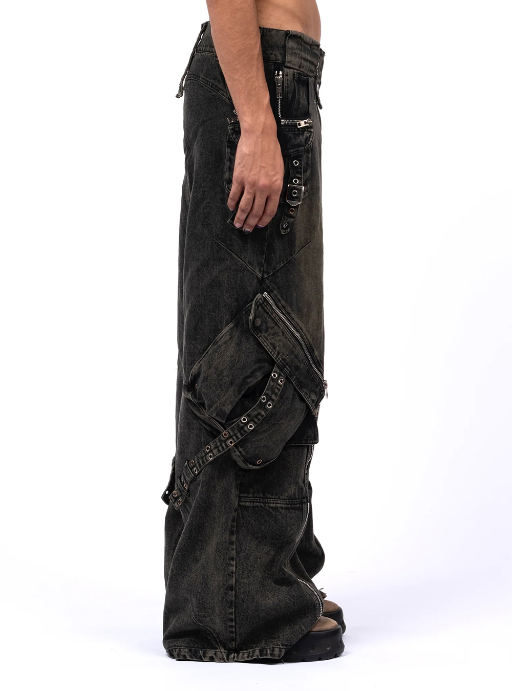 NO/FAITH STUDIOS] GREEN BLACK USED CARGO PANTS - 비엑세스