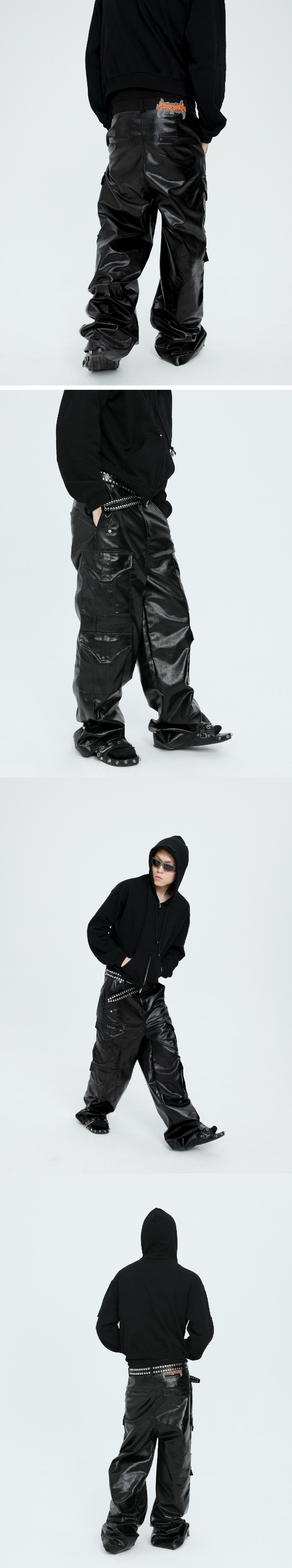 パンツ GROUPMAREK Coated Cargo WideLeg Pants GROUPMAREK] Coated Pocket Cargo Wide-Leg Pants - BCAESAR