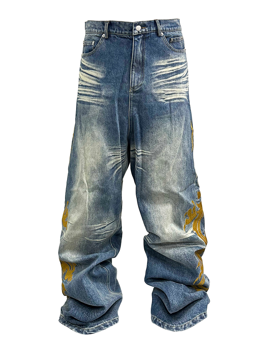 PCCVISION] Dragon Totem Embroidered Blue Jeans - BCAESAR