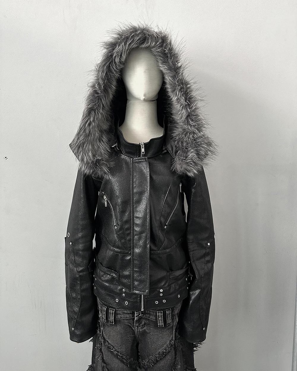 COZY] DECONSTRUCTED LEATHER HOODED JACKET - BCAESAR