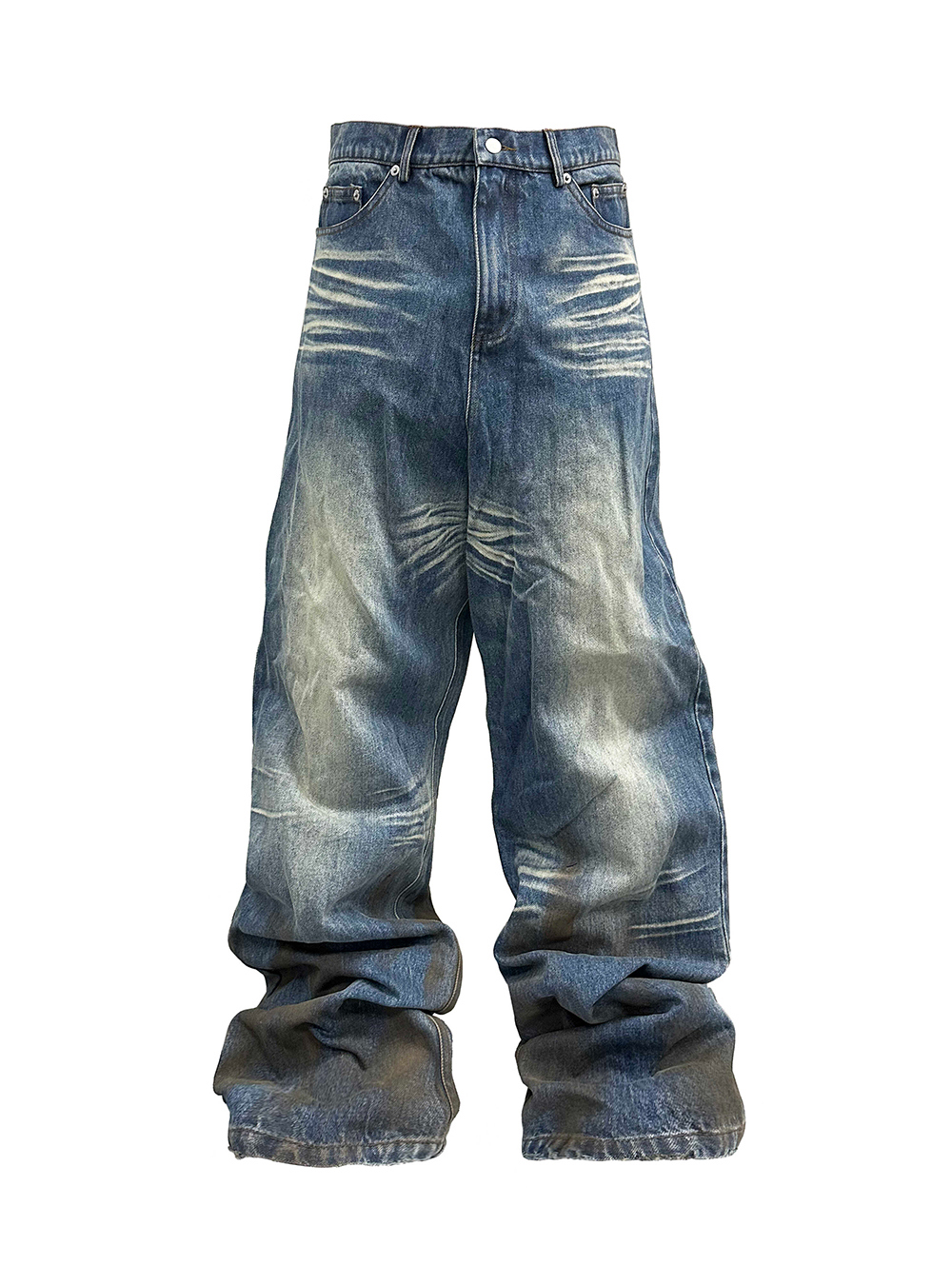 PCCVISION] Mud-Dyed Trouser Washed Blue Jeans - BCAESAR