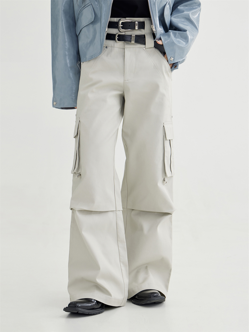 PEOPLESTYLE] Double Belt Multi-Pocket Cargo Pants (2color) - BCAESAR