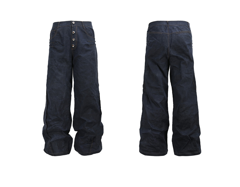 送料関税込 【NO E MOSEN】 Dark Blue Wax Dyed Baggy Jeans No E Mosen] Dark Blue Wax Dyed Baggy Jeans - BCAESAR