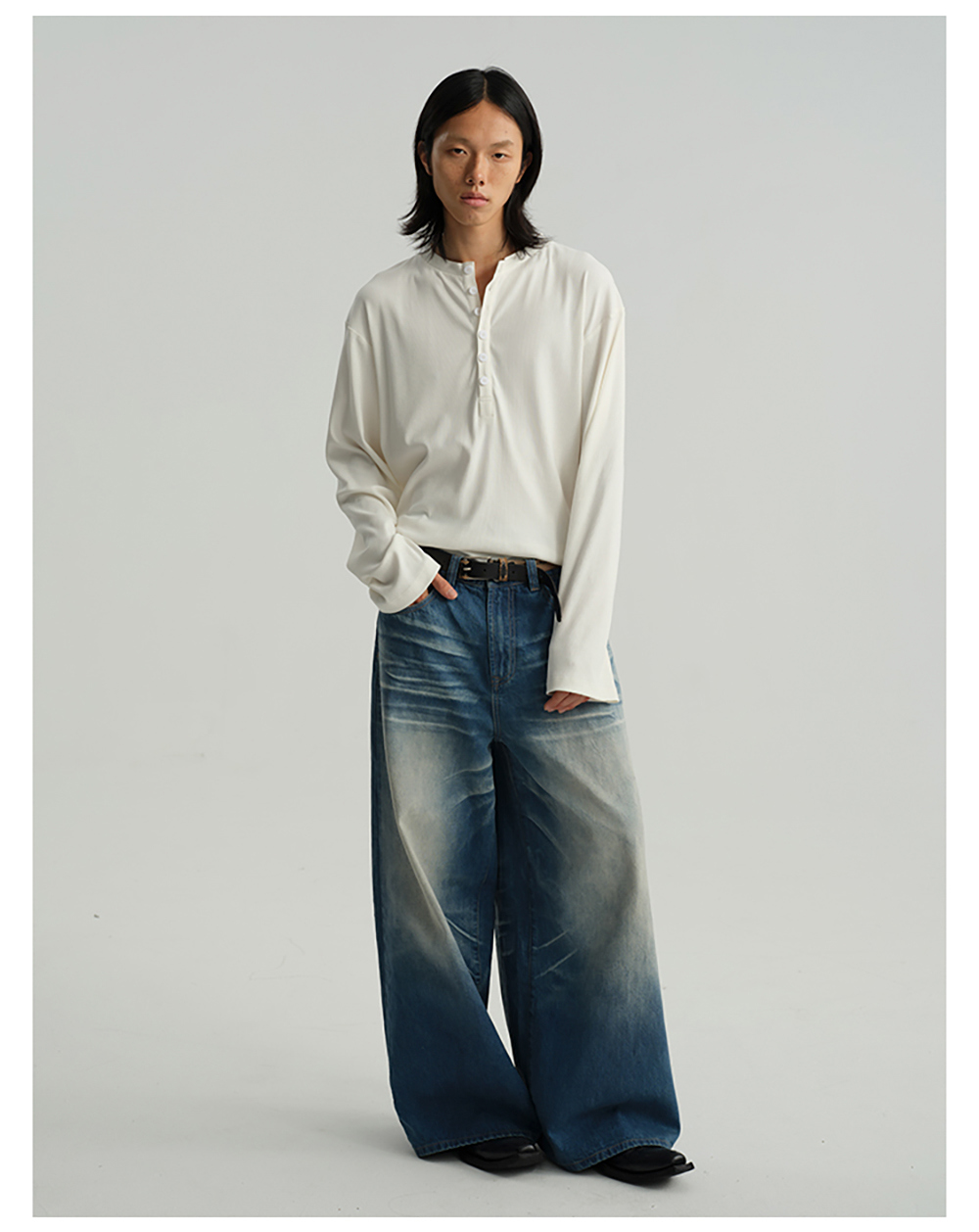 JCAESAR] Henley Collar Long Sleeve Shirt (4color) - BCAESAR