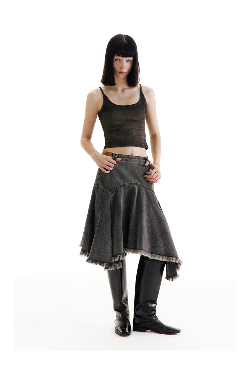 CONP] Label Dislocation Denim Skirt - 비엑세스 
