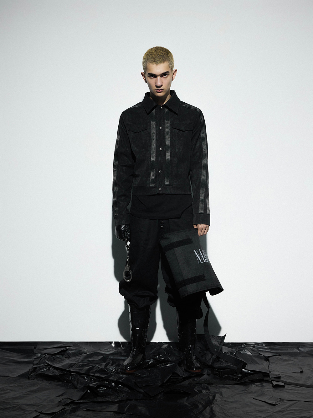 no E mosen] Raven Blood Vein Pattern Leather Jacket - BCAESAR