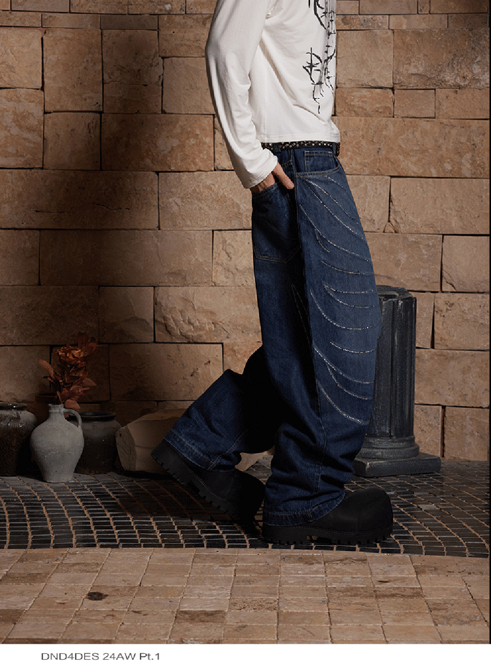 DND4DES] Laser Cut Loose Denim Pants - BCAESAR