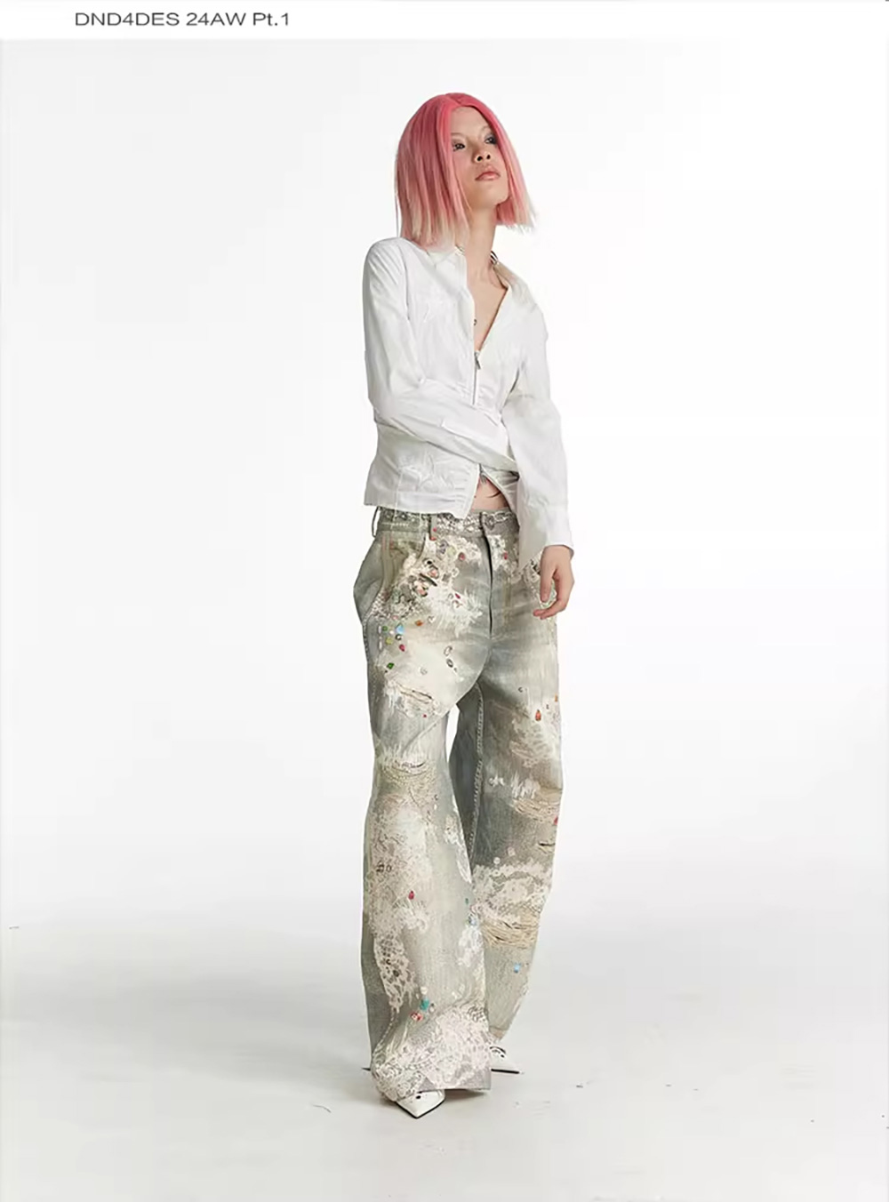 【グランジ】DND4DES × Faychuiデジタルプリントデニム DND4DES×Faychui Retro Gemstone Graphics Flared Jeans