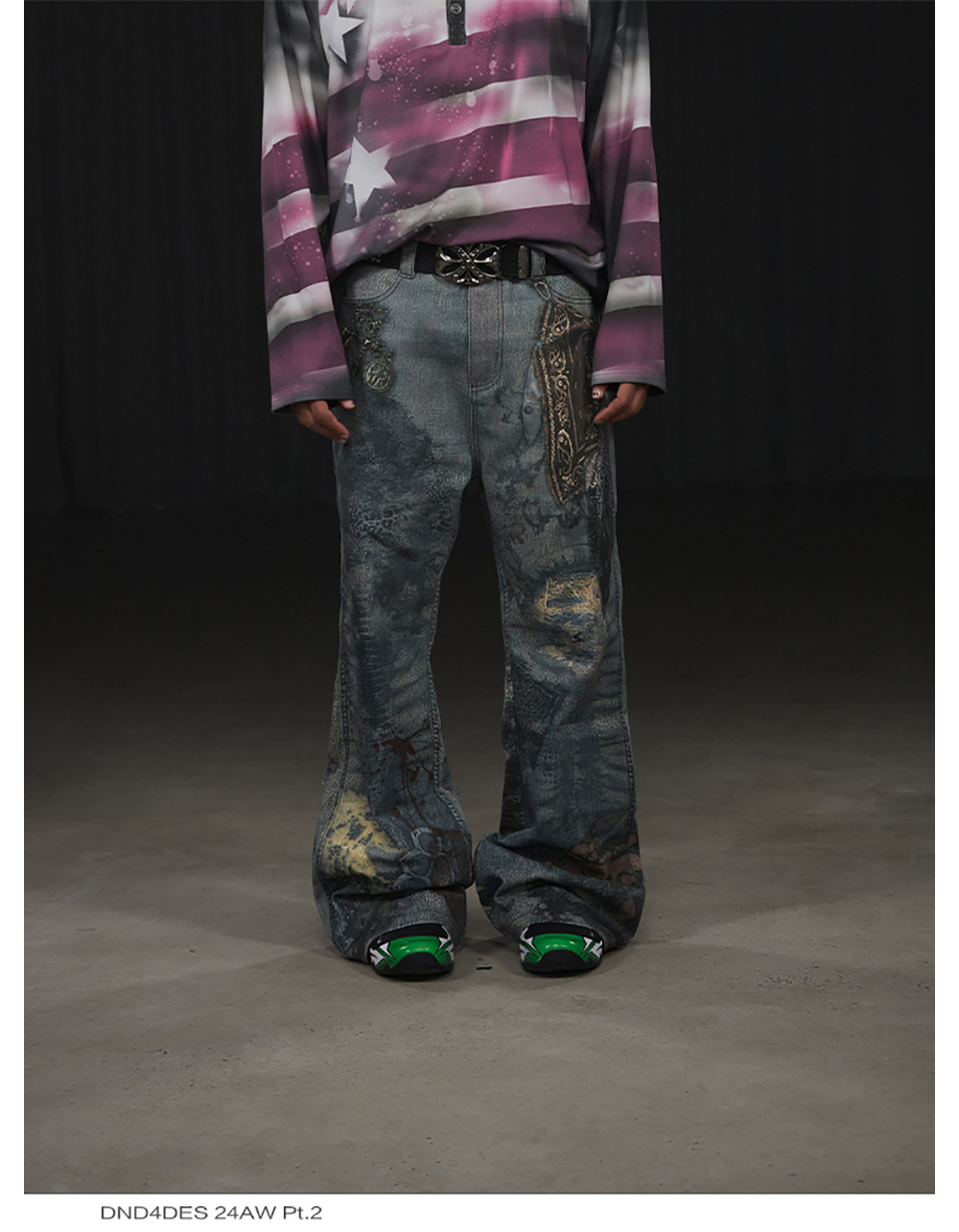 関送込 DND4DES Star Graffiti Patchwork Cartoon Shorts DND4DES Star Graffiti Patchwork Cartoon Denim Oversized Shorts