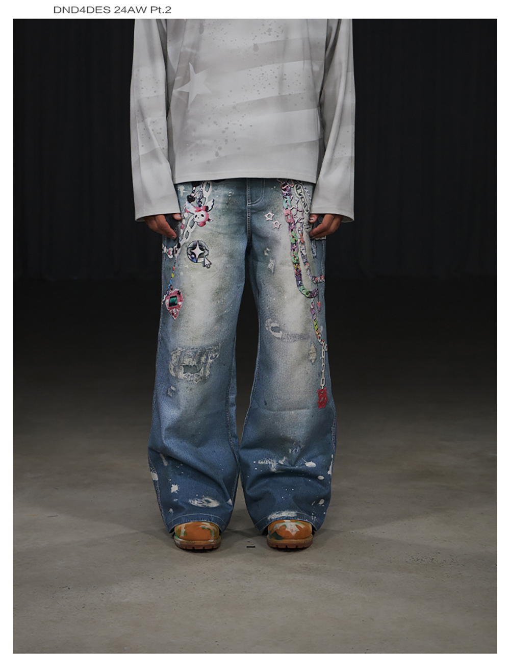 【送料関税込】DND4DES y2k chain design denim DND4DES] Y2K Chain Denim Jeans - BCAESAR