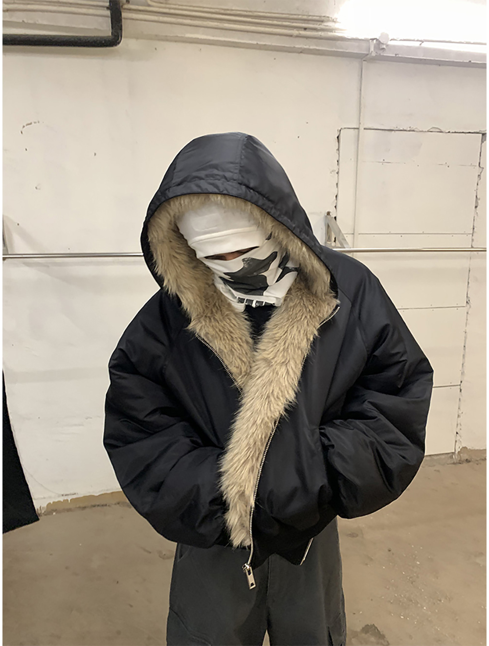 FROLIGO] Reversible Faux Fur Bomber Jacket - BCAESAR