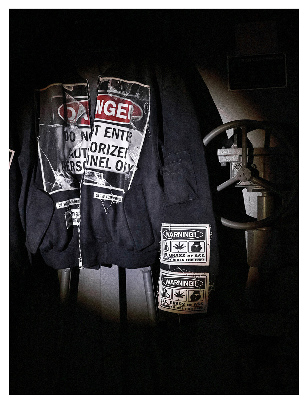 LCE] Gray-Blue Bomber Jacket with Warning Patches - BCAESAR