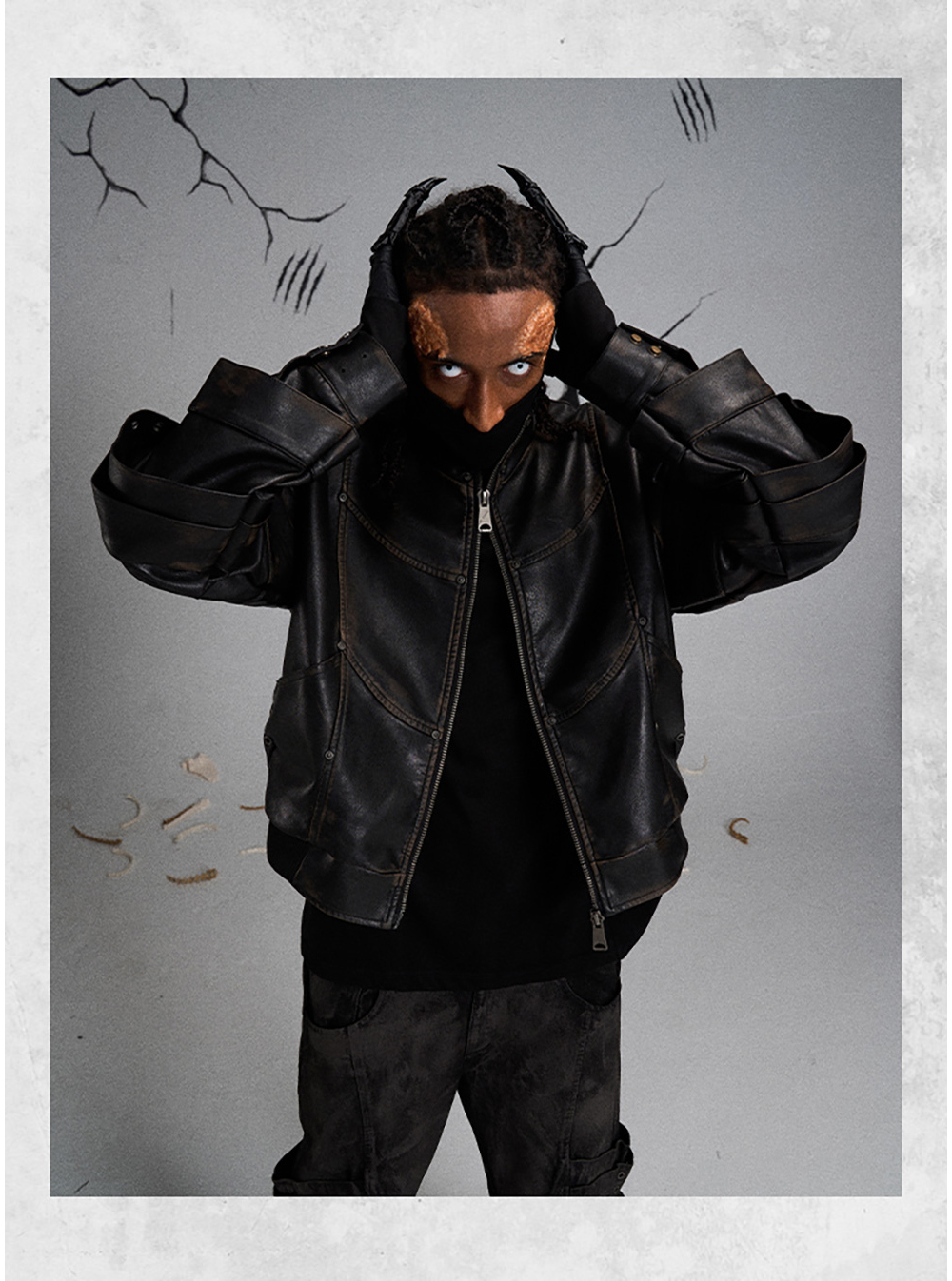 flyerrer レザージャケット s FLYERRER] Distressed Leather Jacket - BCAESAR