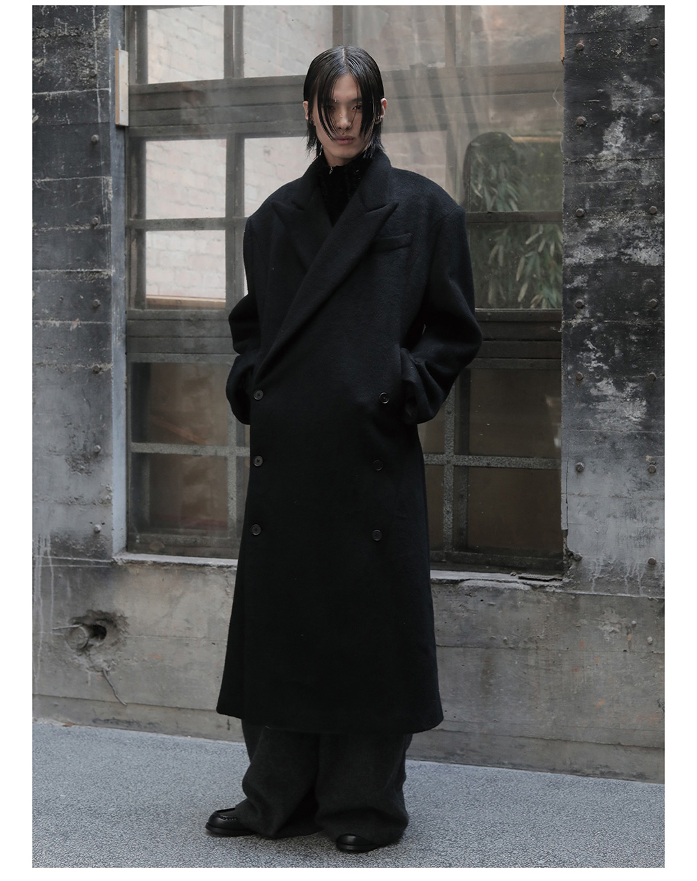 JCAESAR] Black Long Wool Dress Coat | BCAESAR