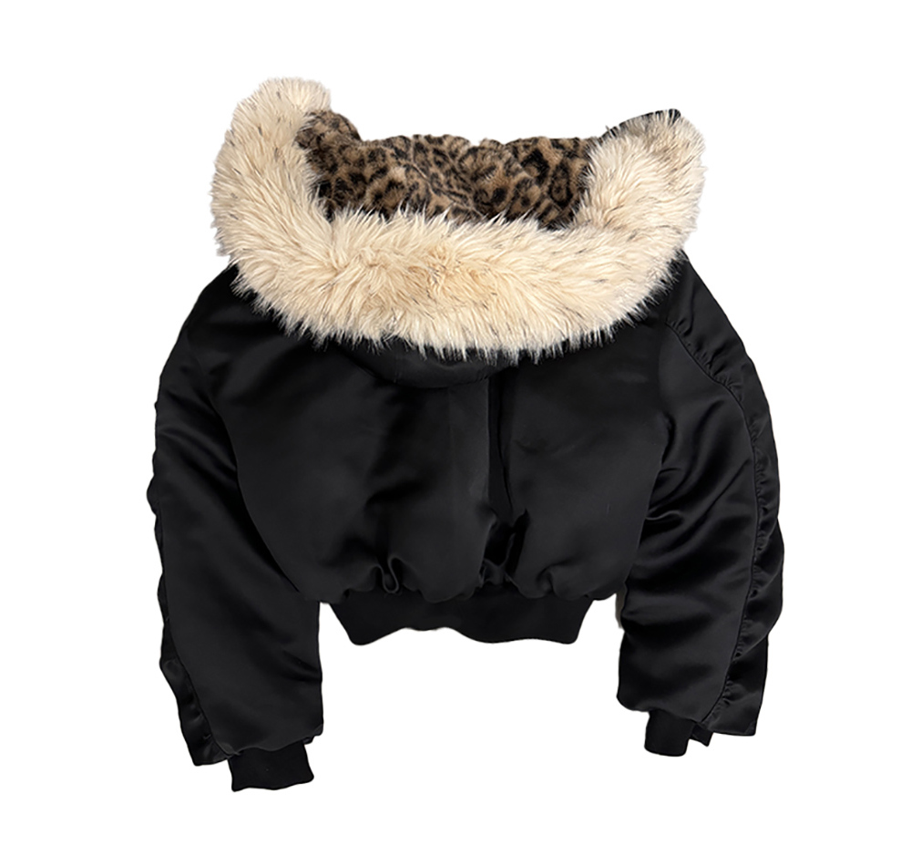 Leopard Pattern Fur Hooded Jacket | BCAESAR
