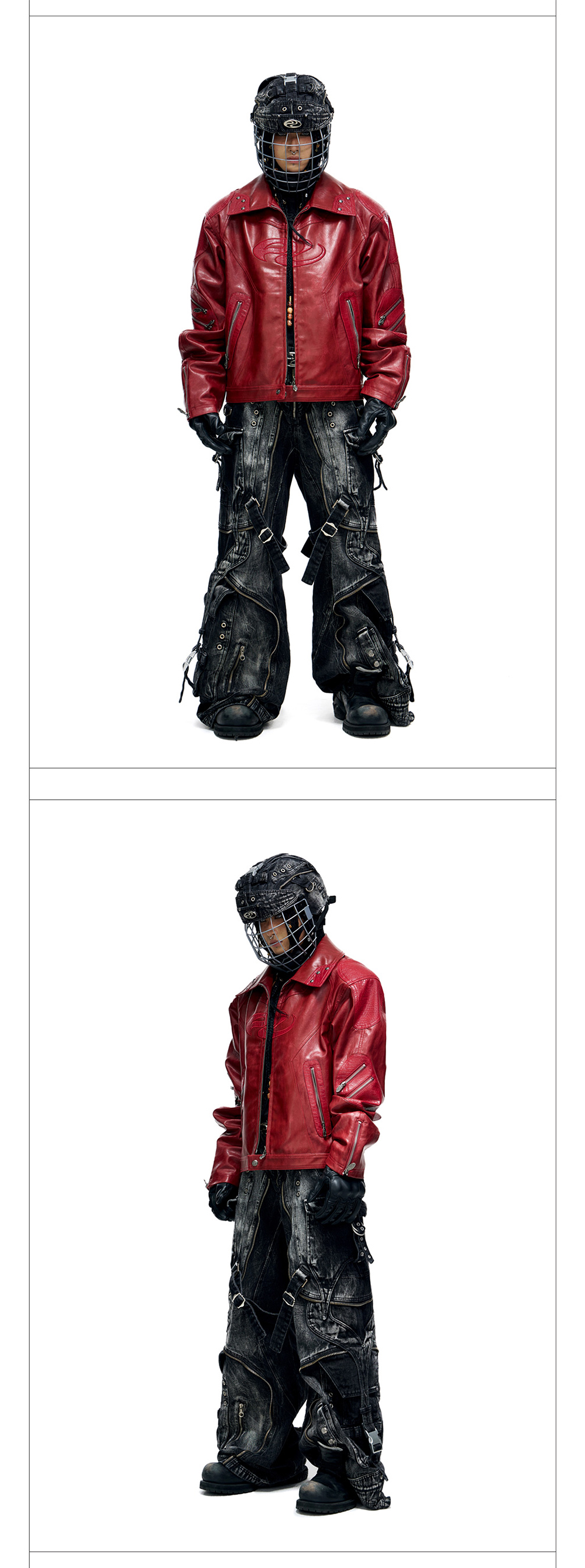 PERSONSOUL] Red Panel Leather Jacket - BCAESAR