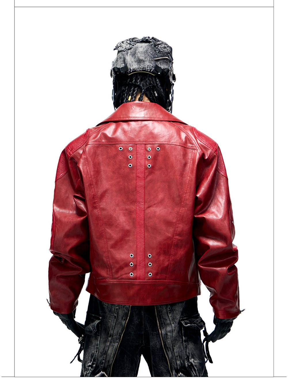 ジャケット・アウター PERSONSOUL * Red Leather Jacket Personsoul Croc Effect Panel Leather Jacket - personsoul