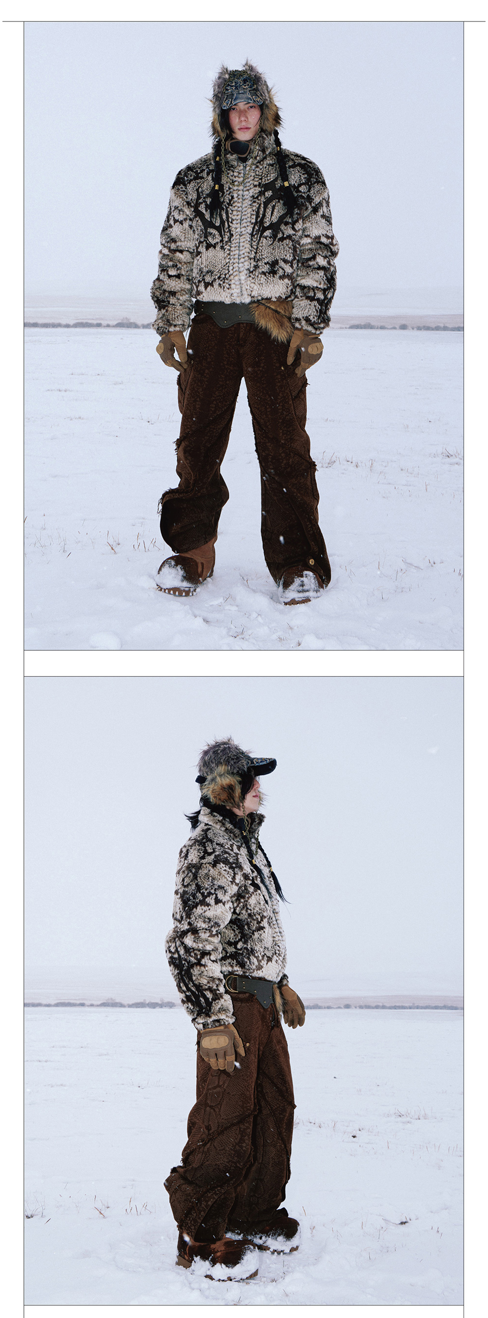 PERSONSOUL] Snake Pattern Faux Fur Jacket | BCAESAR