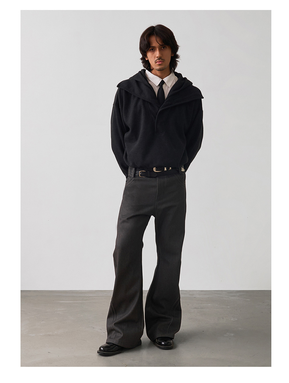 Slight Vogue] Classic Wide-Leg Grey Denim Pants - BCAESAR