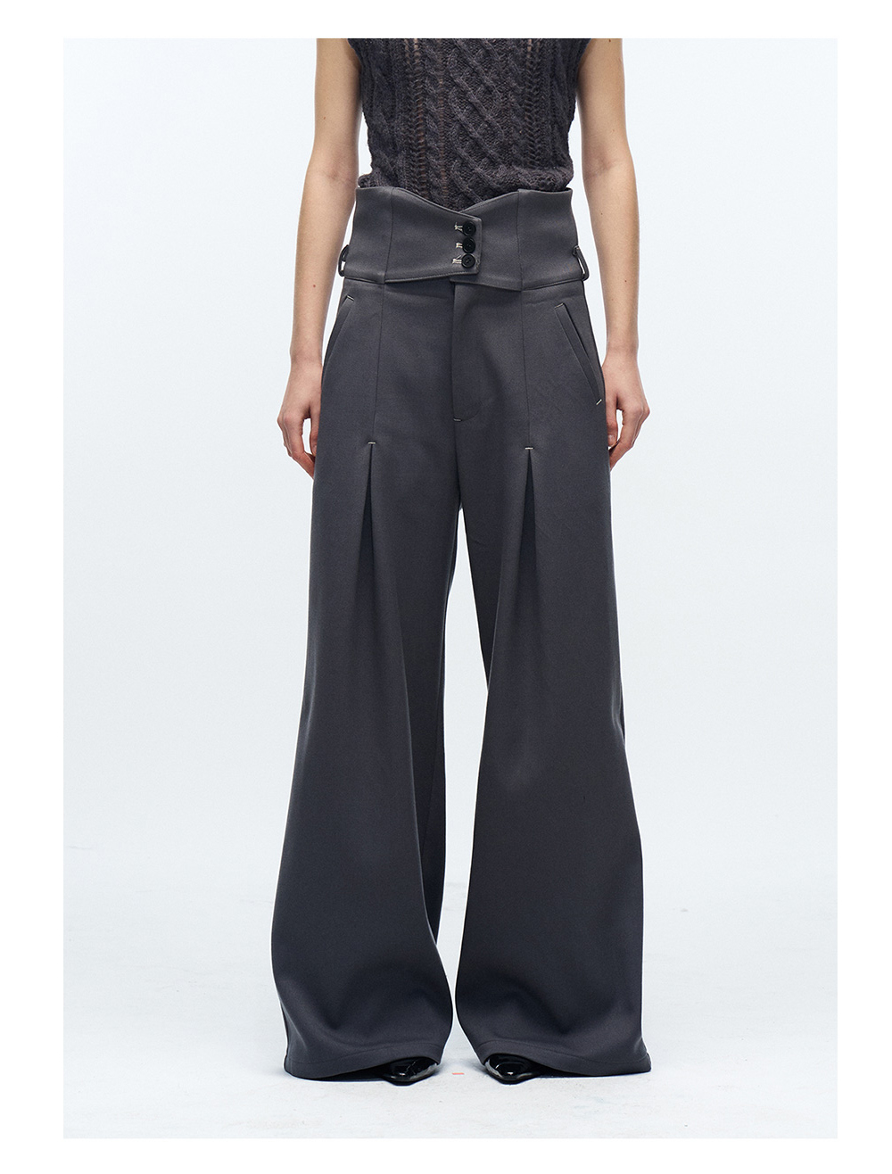 Slight Vogue] Sculpted High-Waist Grey Pants - BCAESAR