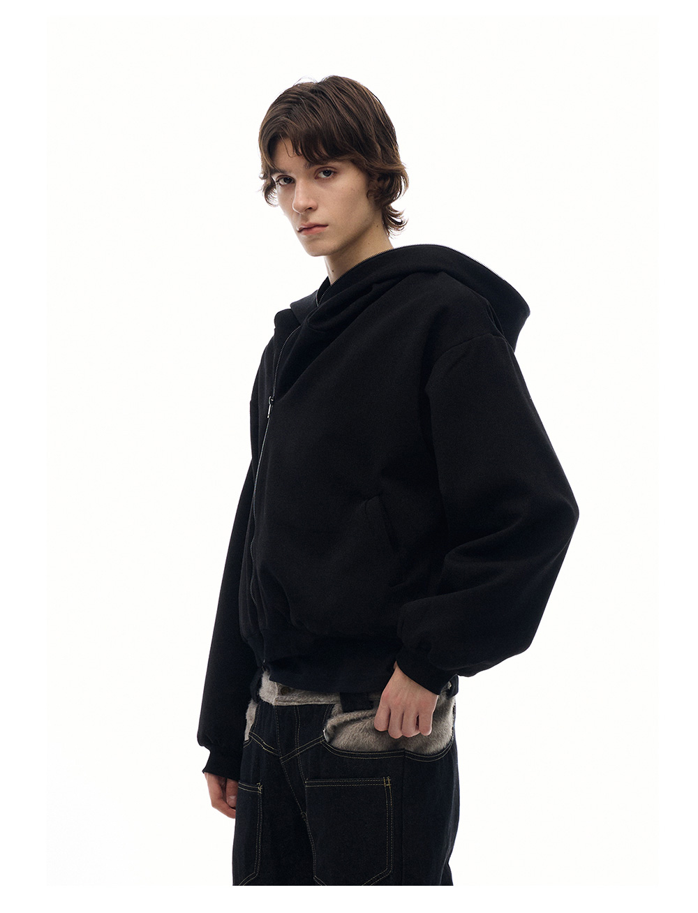 Slight Vogue] Asymmetrical Hooded Jacket (2color) - BCAESAR