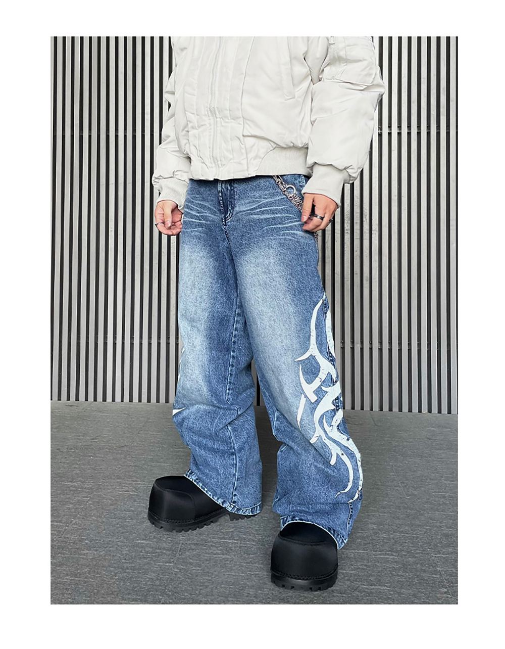 国内で当店のみ DARKFOG - Vintage Print Straight Denim Pants 国内で当店のみ DARKFOG - Vintage Print Straight Denim Pants