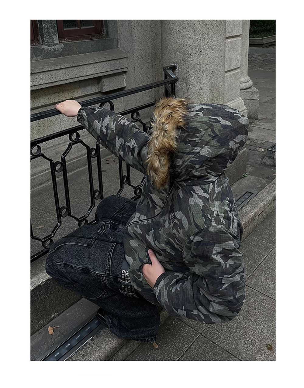DARKFOG] Detachable Fur Collar Camouflage Jacket - BCAESAR