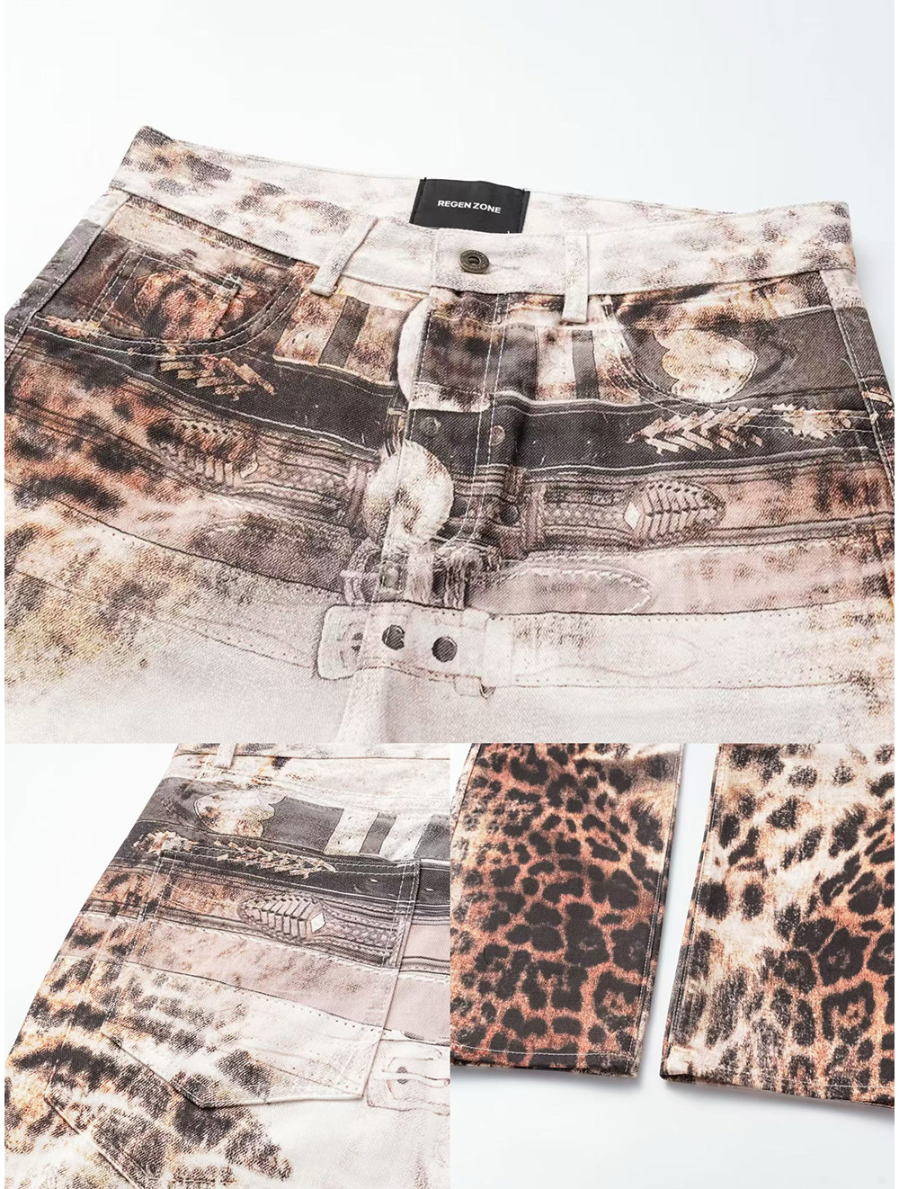REGENZONE] Leopard Print Gradient Jeans - BCAESAR