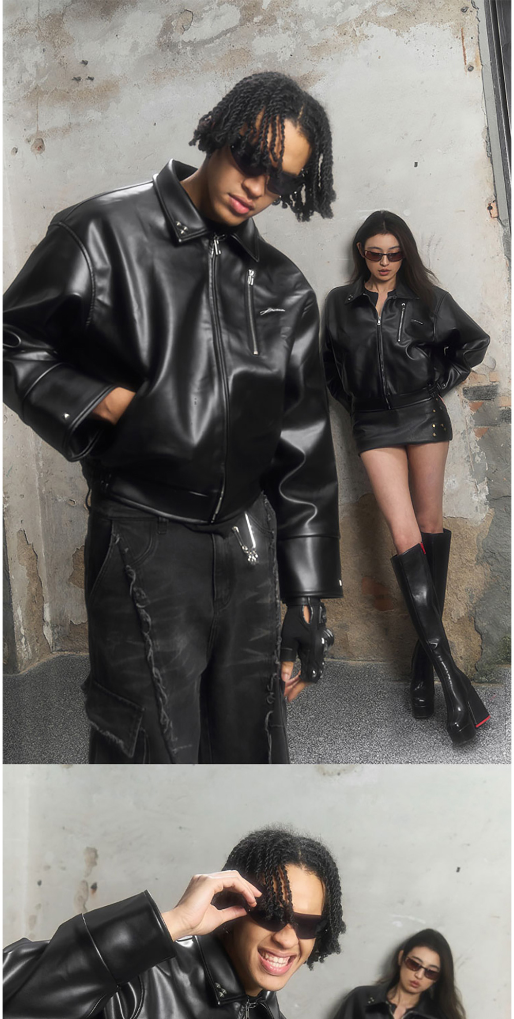 Black Short PU Leather Jacket | BCAESAR