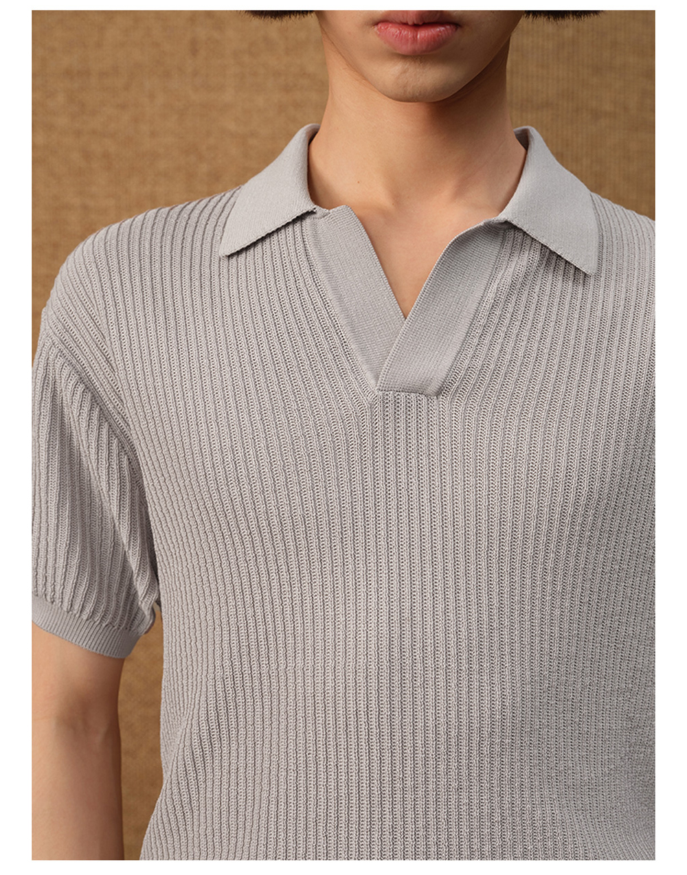 Ribbed Knit Short-Sleeve Polo (5color) - BCAESAR